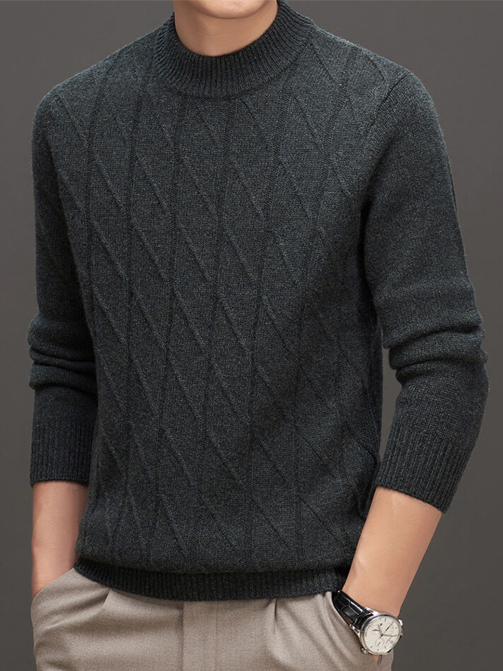 Men's Classic Ribbed Mock Neck Cashmere Pullover Sweater