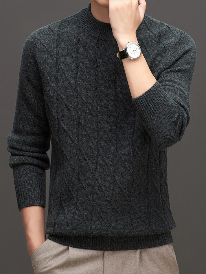 Men's Classic Ribbed Mock Neck Cashmere Pullover Sweater