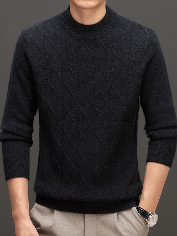 Men's Classic Ribbed Mock Neck Cashmere Pullover Sweater