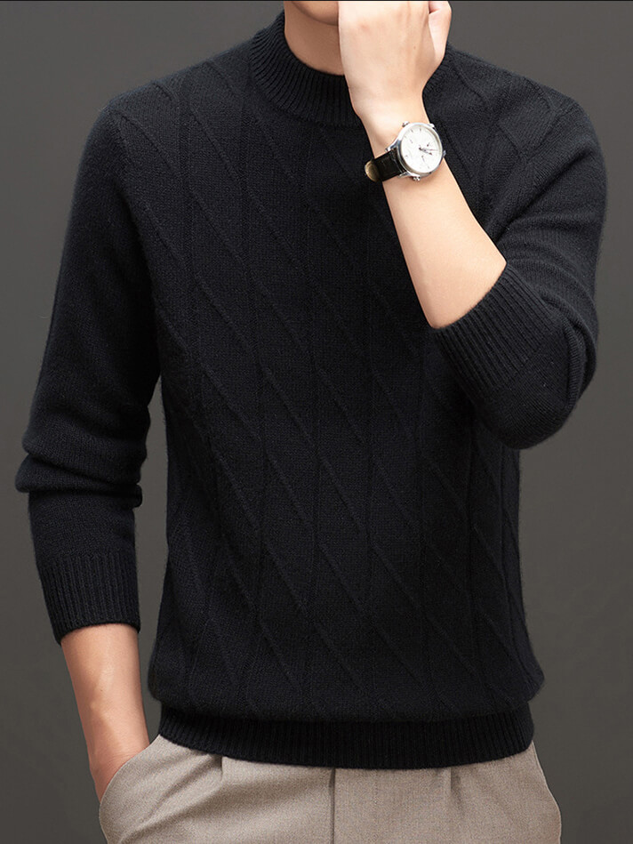 Men's Classic Ribbed Mock Neck Cashmere Pullover Sweater