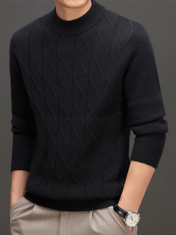 Men's Classic Ribbed Mock Neck Cashmere Pullover Sweater