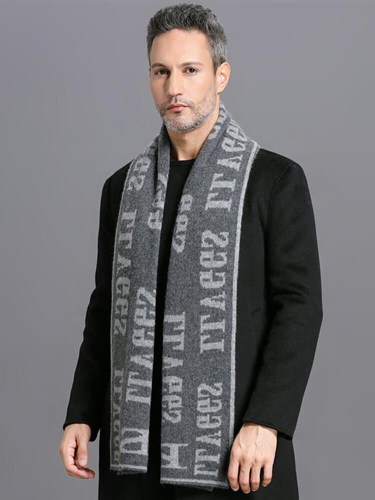 Men's Letter Pattern Long Cashmere Scarf